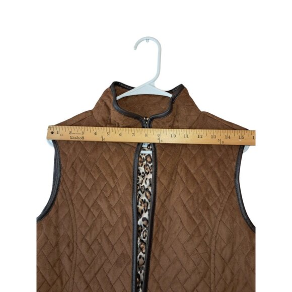 Tasha Polizzi Women's Collection Size L BrownFaux Swede Leopard Print Vest Jacke - Picture 9 of 13